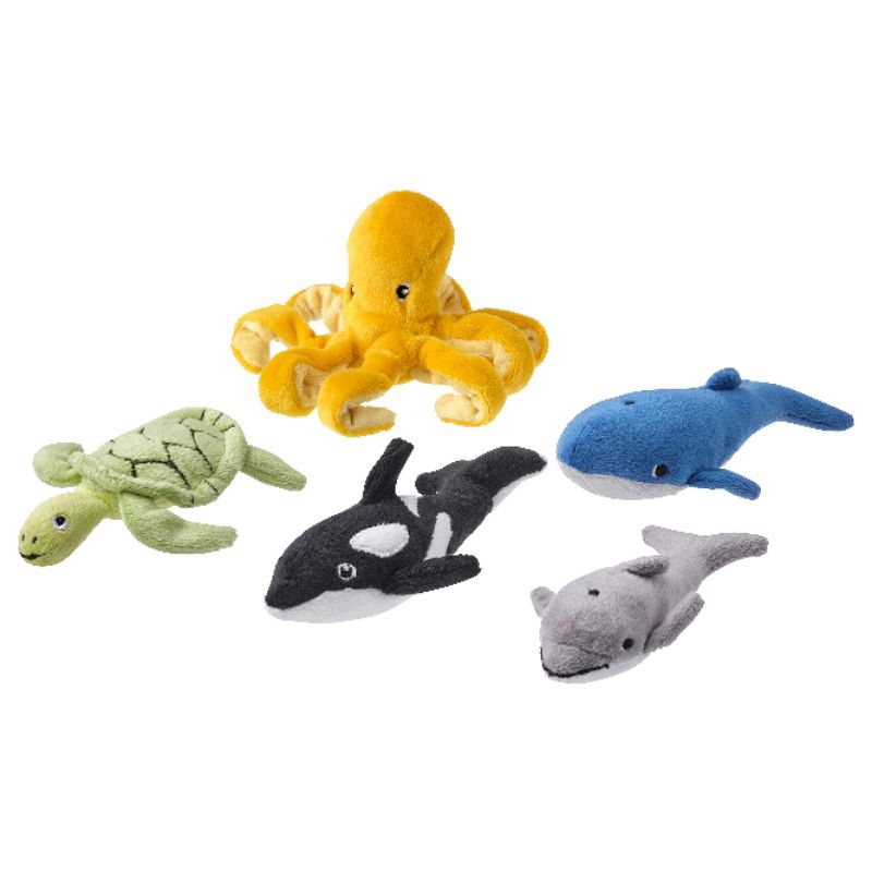 IKEA BLAVINGAD Set boneka isi 5, hewan laut/warna campuran preloved