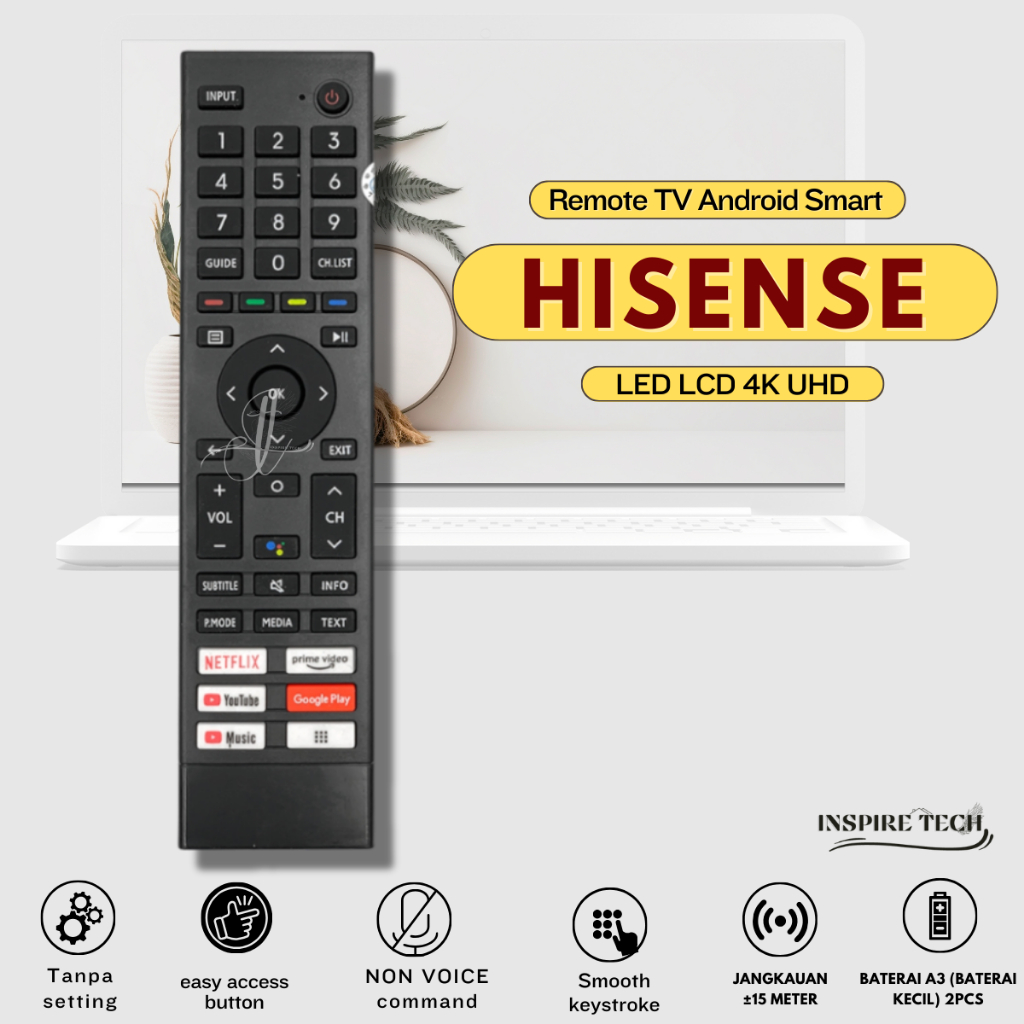 Remot Remote TV HISENSE Android Smart LED LCD 3A6500H 50A6500H 55A6500H 32A4200G UHD 4K