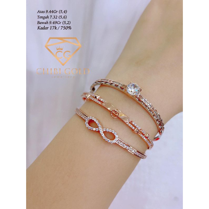 CHIBI - Gelang tangan bangle mata satu emas 750 kadar 17k