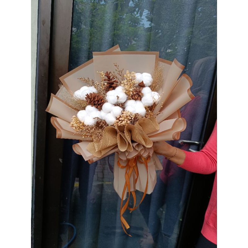 buket bunga asli kering flower bouquet bunga kapas Surabaya