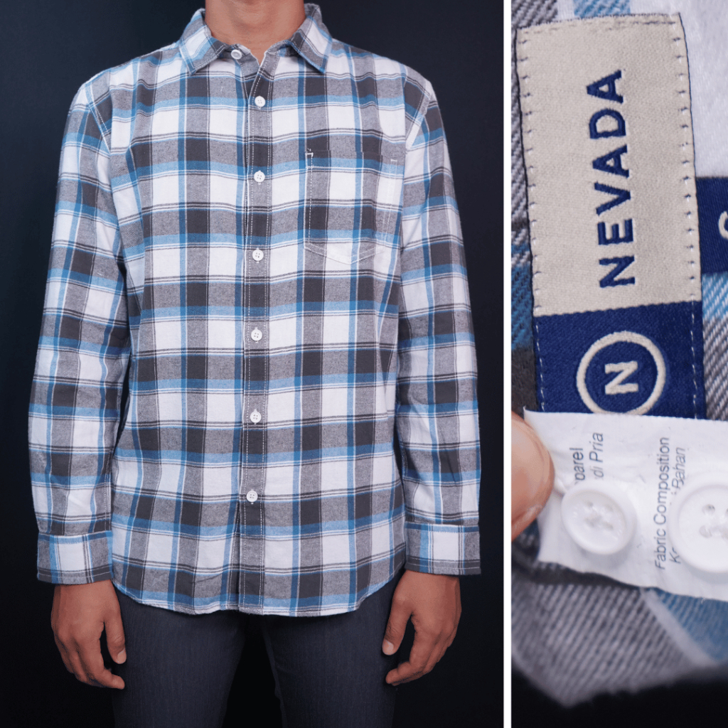 NEVADA Kemeja Casual Pria Lengan Panjang Reguler Motif Kotak-kotak Putih Biru | Kemeja Kesual | Keme