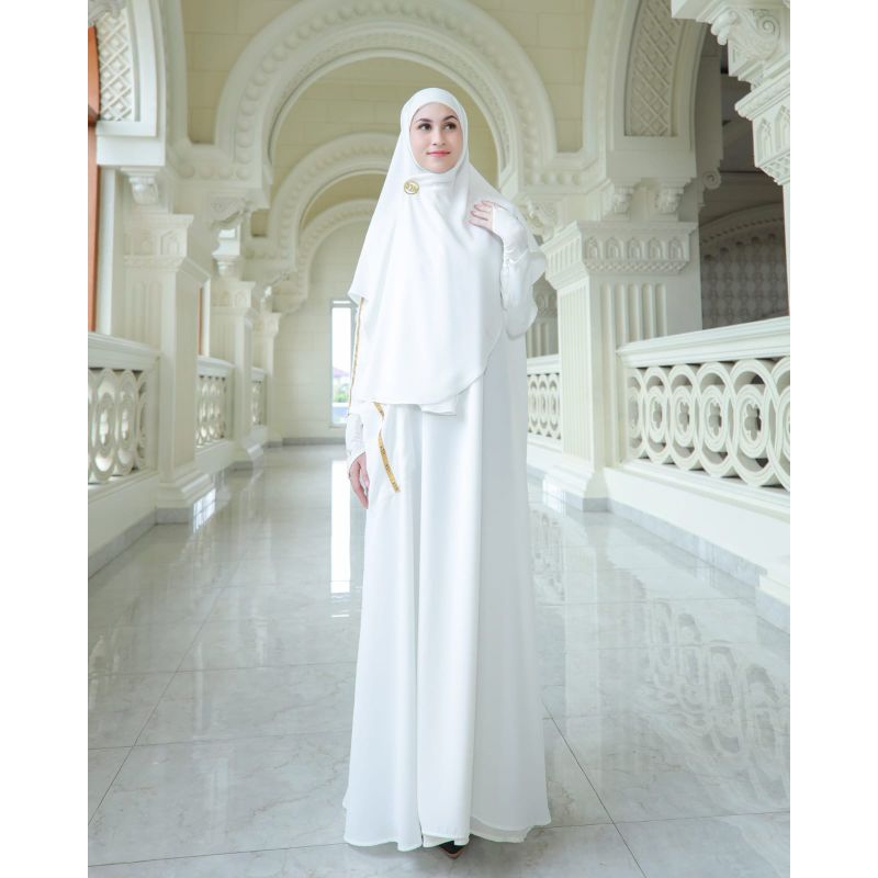 DRESS MUSLIM WANITA | GAMIS WANITA UMROH MARWA SET SYARI SERIES BROKEN WHITE BY KYN PREMIUM