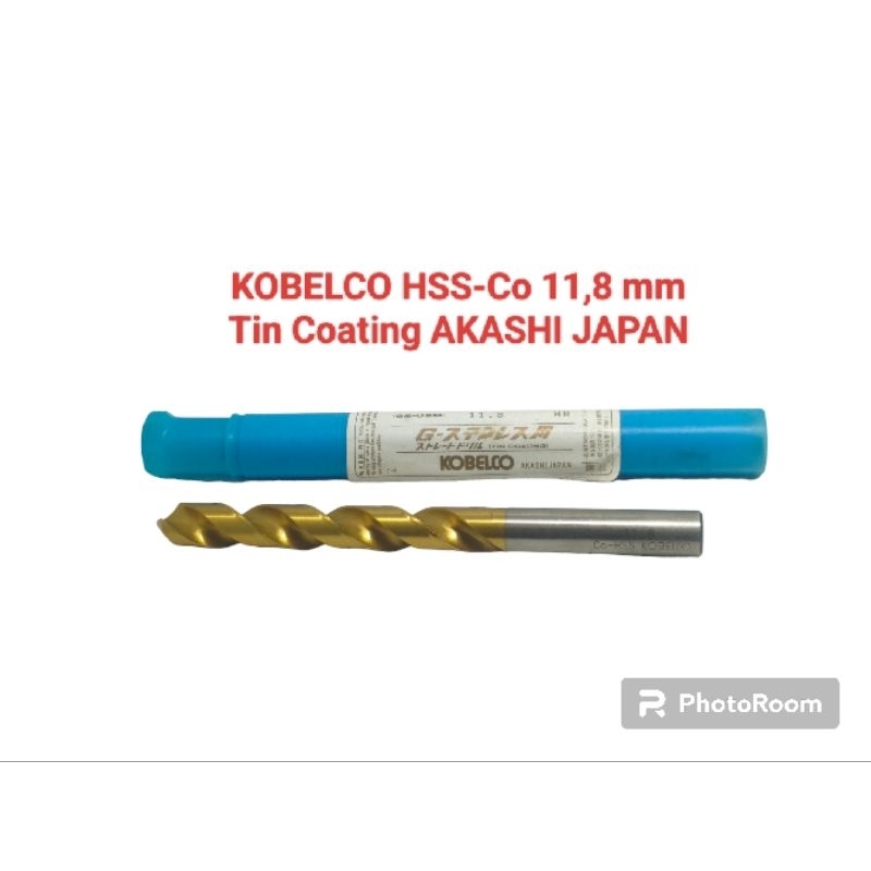 Mata Bor Stainless Steel 11,8 mm KOBELCO HSS-Co Tin Coating Kuning AKASHI JAPAN