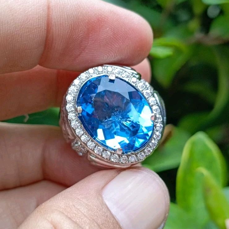 Cincin Perak Batu Permata Natural BLUE COLOR-CHANGE FLOURITE (CCF) + Memo (9,53ct)