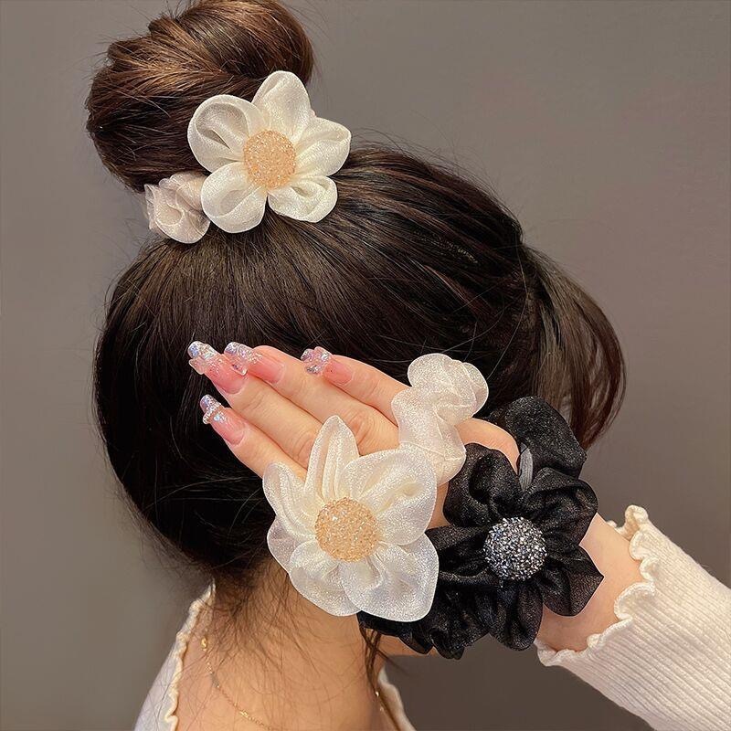 SCRUNCHIE RAMBUT MOTIF BUNGA JARING/IKAT RAMBUT WANITA KOREA/KARET RAMBUT LUCU