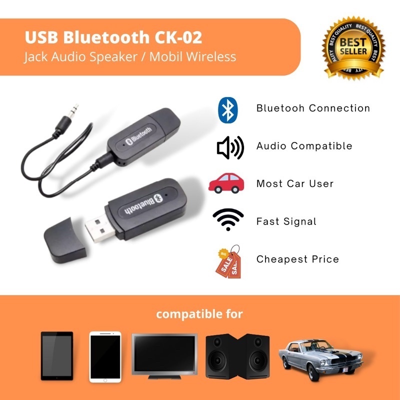 USB Bluetooth Sambungan BT Kabel Jack Audio Sound