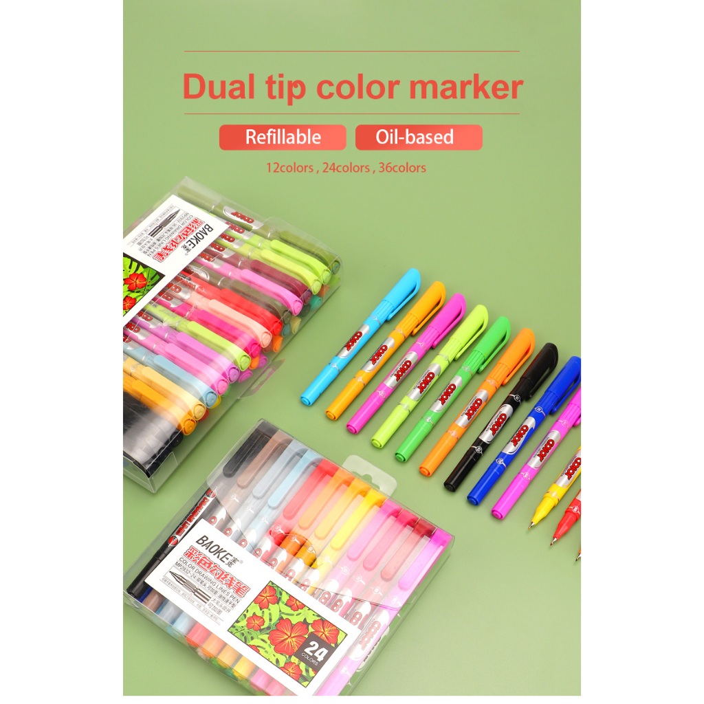 

Baoke Stationery Spidol Permanen Tahan Air Cepat Kering Warna Ujung Ganda Kecil 1.0Mm/0.6mm