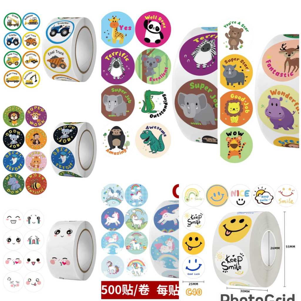 

STICKER GULUNG ISI 500PCS/ROLL MOTIF EMOJI LUCU