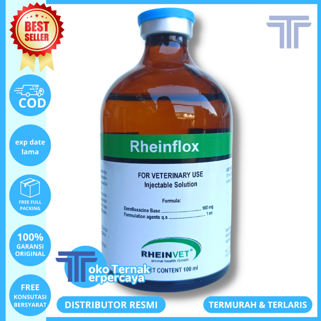 RHEINFLOX 100ML RHEINVET - Enrofloxacin 10% Obat Antibiotik Pernafasan dan Pencernaan Hewan Ampuh