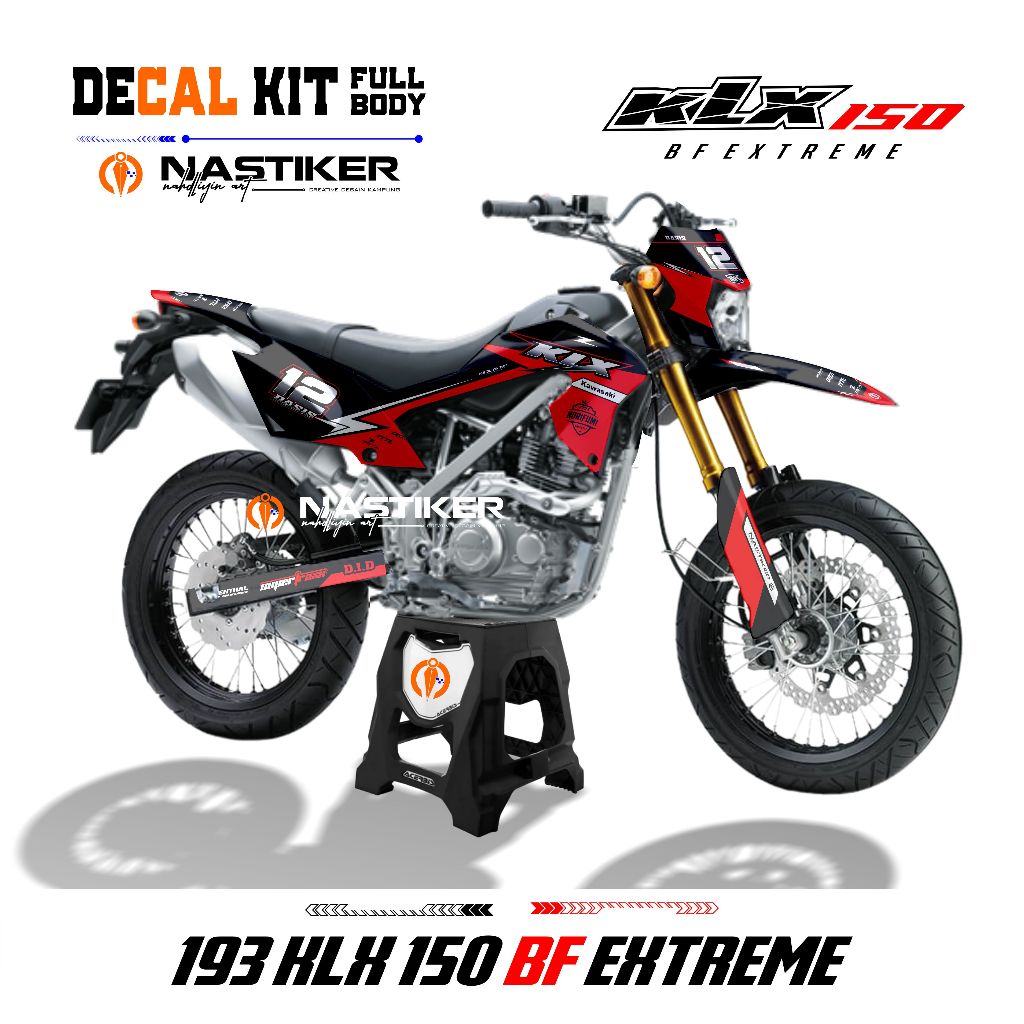Stiker Decal klx hitam merah list keren Simpel / decal klx bf extreme merah fullbody bisa ubah
