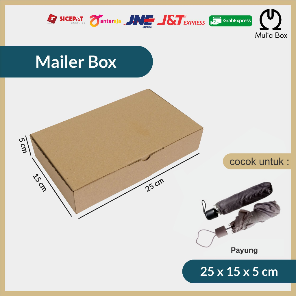 

Kardus Packing Mailer Box 25 x 15 x 5 cm Corrugated Die Cut Karton Sedang Baju Kaos T-Shirt Payung