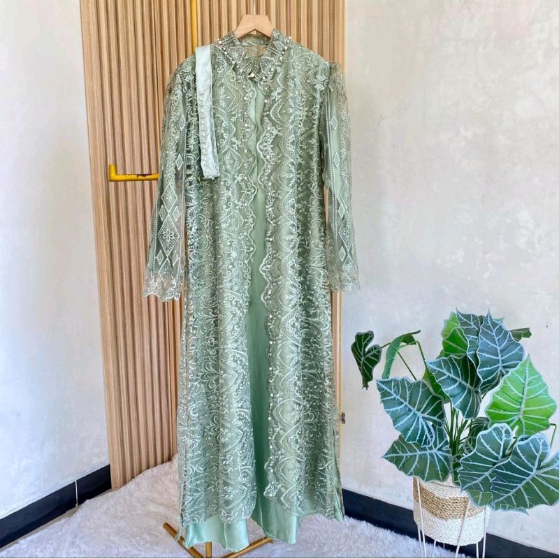 Eshantai Big Size Lauren Dress LD 120 125 Gamis | Gamis Jumbo Wanita Bahan Brokat Tile Kombi Silk Pr