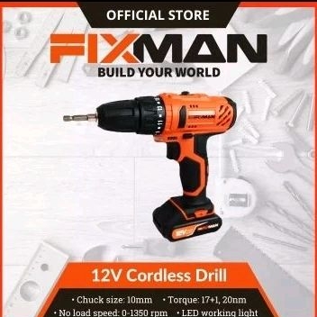 FIXMAN_Cordless impact drill 12v / mesin bor tangan listrik tenaga baterai / bor listrik set