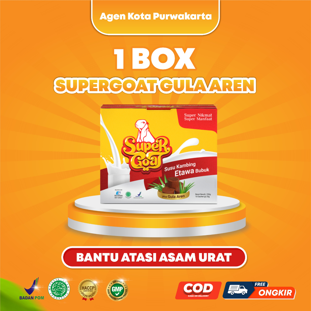 

Susu Kambing Etawa Supergoat - Promo 1 Box Bubuk Bisa COD SUPER GOAT Plus Gula Aren Murni Tanpa Pengawet Rendah Gula 250gr