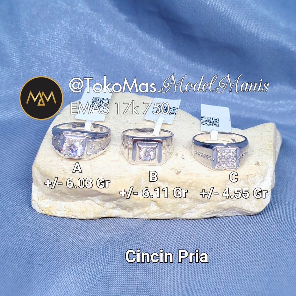 Cincin emas Pria fashion emas putih 750 kadar 17k