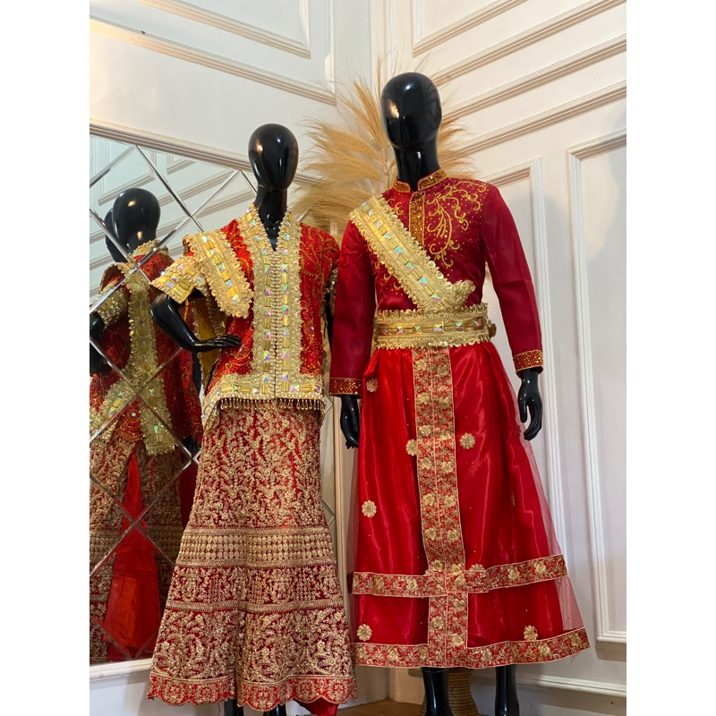 BAJU PENGANTIN ADAT BUGIS/MAKASSAR MODERN HARGA FULLSET WARNA MERAH