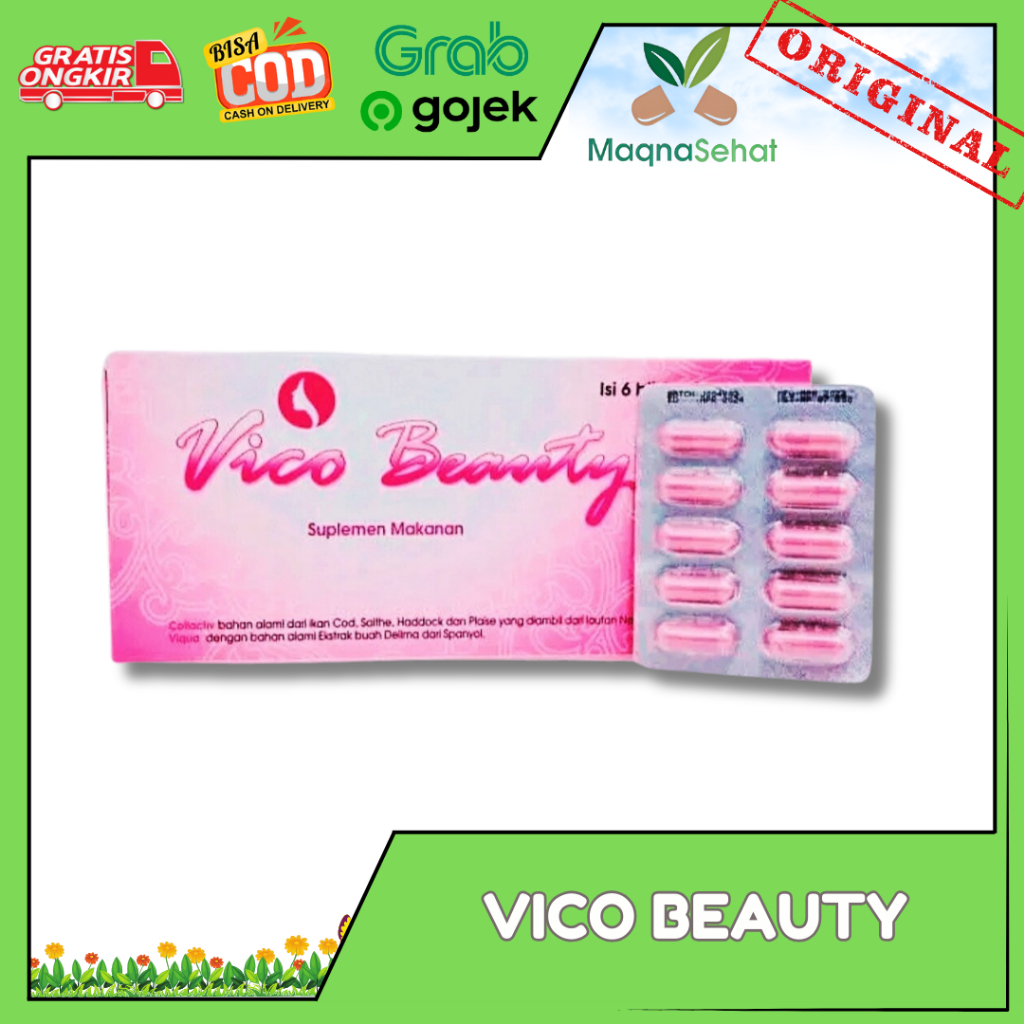 Vico Beauty Mencerahkan Kulit Fish Collagen dan Viqua + Vitamin C / Suplemen - Perbox 6 Strip