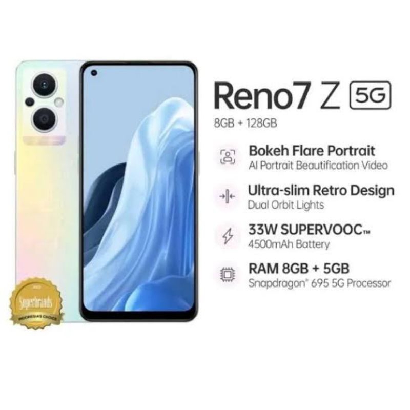 OPPO RENO 7Z 5G - RAM 8/128GB NFC CAM 64MP LAYAR AMOLED SNAPDRAGON 695 VOOC 33W GRS RESMI