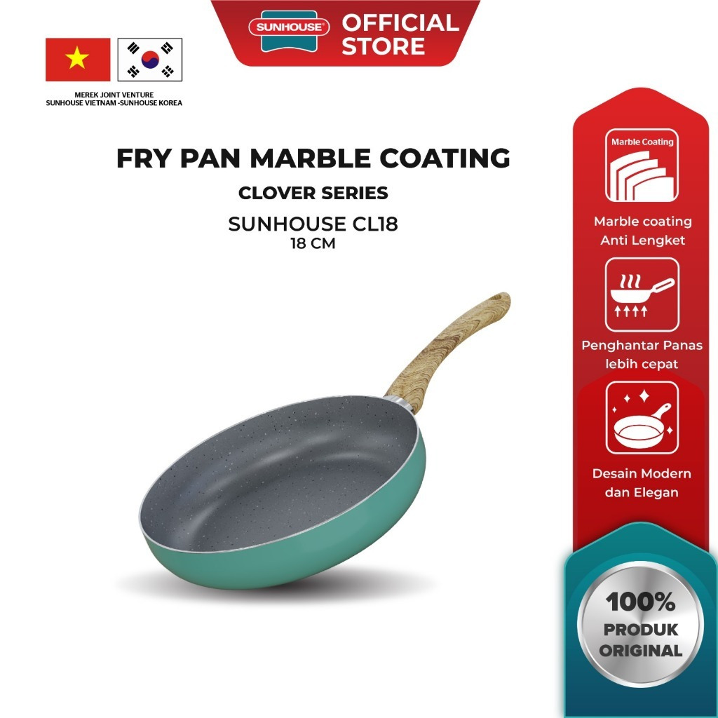 SUNHOUSE Clover Marble Fry Pan Anti Lengket 18cm, 20cm, 22cm Original