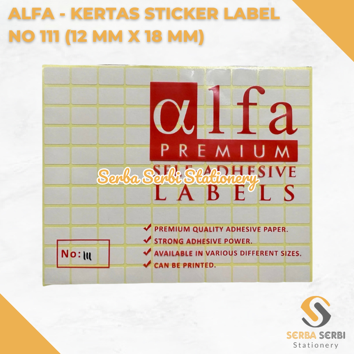 

GROSIR (1 PAK ISI 7 LEMBAR) ALFA - KERTAS STICKER / STIKER LABEL HARGA / NAMA / UNDANGAN NO 111 (12 MM X 18 MM)