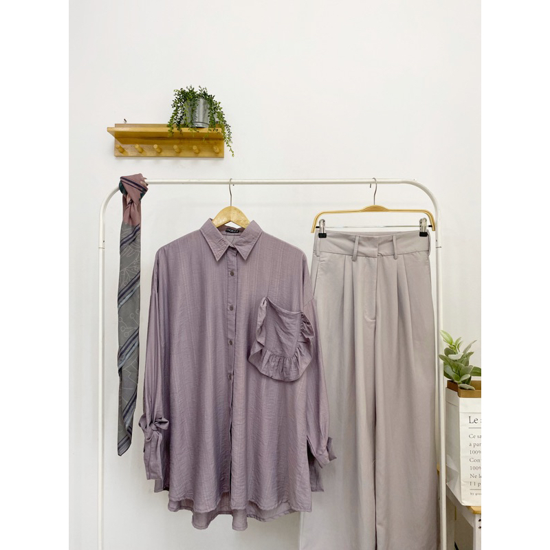 Moezz Erinka Kemeja Oversize Katun Polo Dusty Purple
