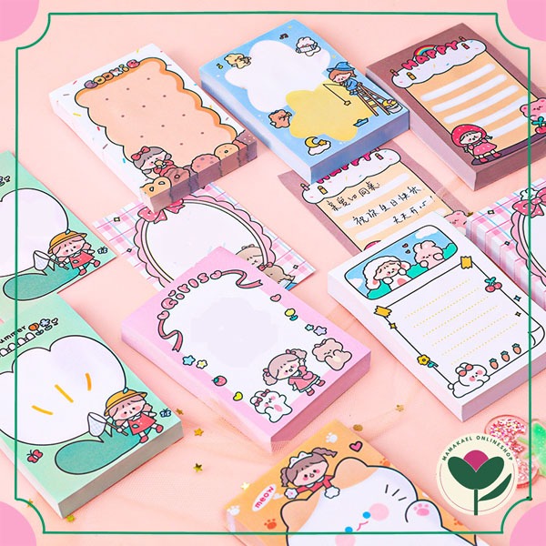 

1 set isi 80 lembar sticky notes doodle girl cute mini memo kawai lucu MK1697