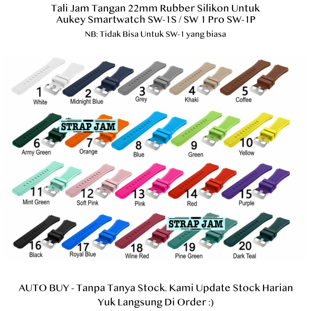 MS3 22mm Strap Aukey Smartwatch SW-1S / SW 1 Pro SW-1P - Tali Jam Tangan Rubber Silikon Pria