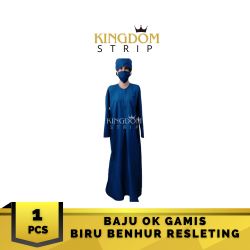 Baju OK Gamis Biru Benhur Lengan Panjang Resleting