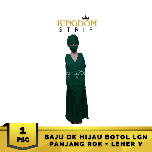 Baju OK Hijau Botol Lengan Panjang Baju Leher V Rok