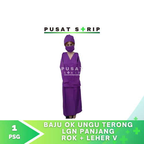Baju OK Ungu Terong Lengan Panjang Baju Leher V Rok