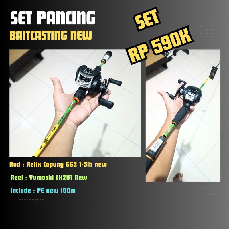 Set Joran Relix Capung Nusantara 662 1-5lb BC Baitcasting Combo Reel Yumoshi LK201