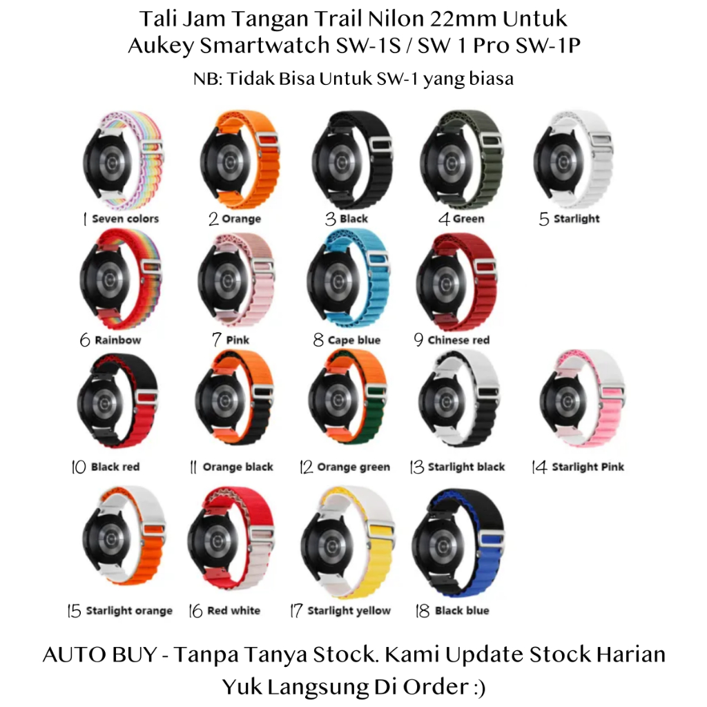 CAL 22mm Tali Jam Tangan Aukey Smartwatch SW-1S / SW 1 Pro SW-1P - Strap Nilon Pria Wanita