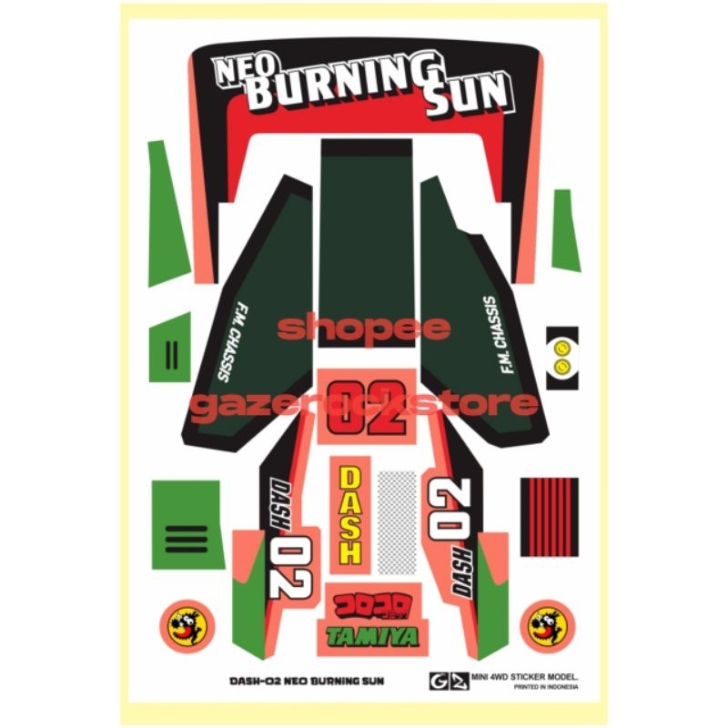 Stiker Tamiya Dash-02 Neo Burning Sun Cutting Vinyl