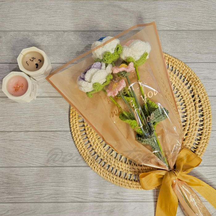 BOUQUET PLASTIK BUNGA RAJUT UKURAN KECIL Plastic Bouquet Buket Bunga Crochet