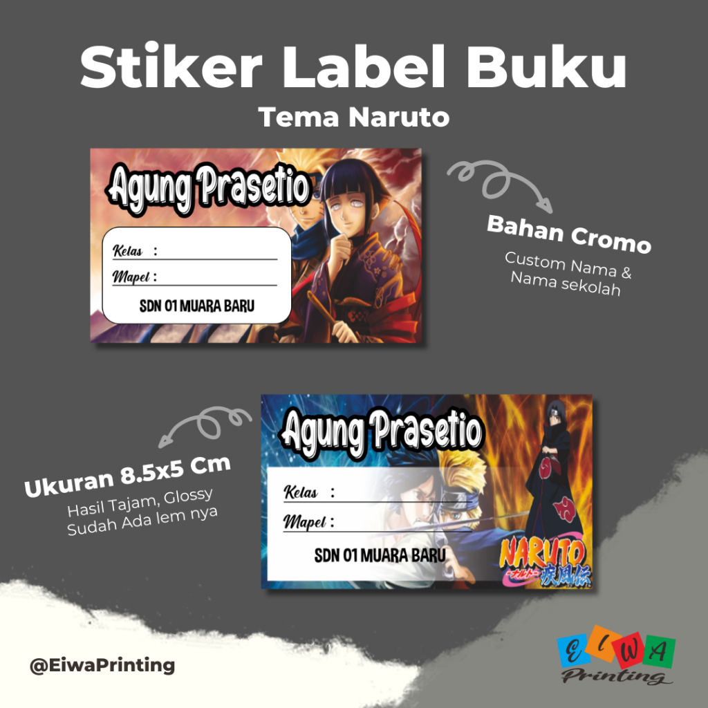 

(30pcs) Stiker Mata Pelajaran Stiker Mapel Custom Nama Motif Naruto Label Buku Pelajaran