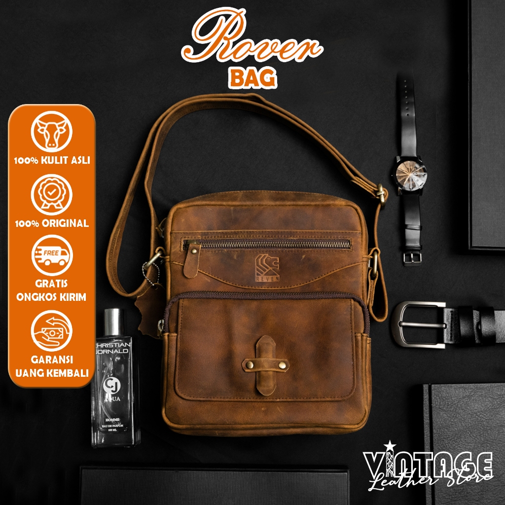 Tas Selempang Waistbag Pria Kulit Asli 100 % Brand Lokal Model Terbaru