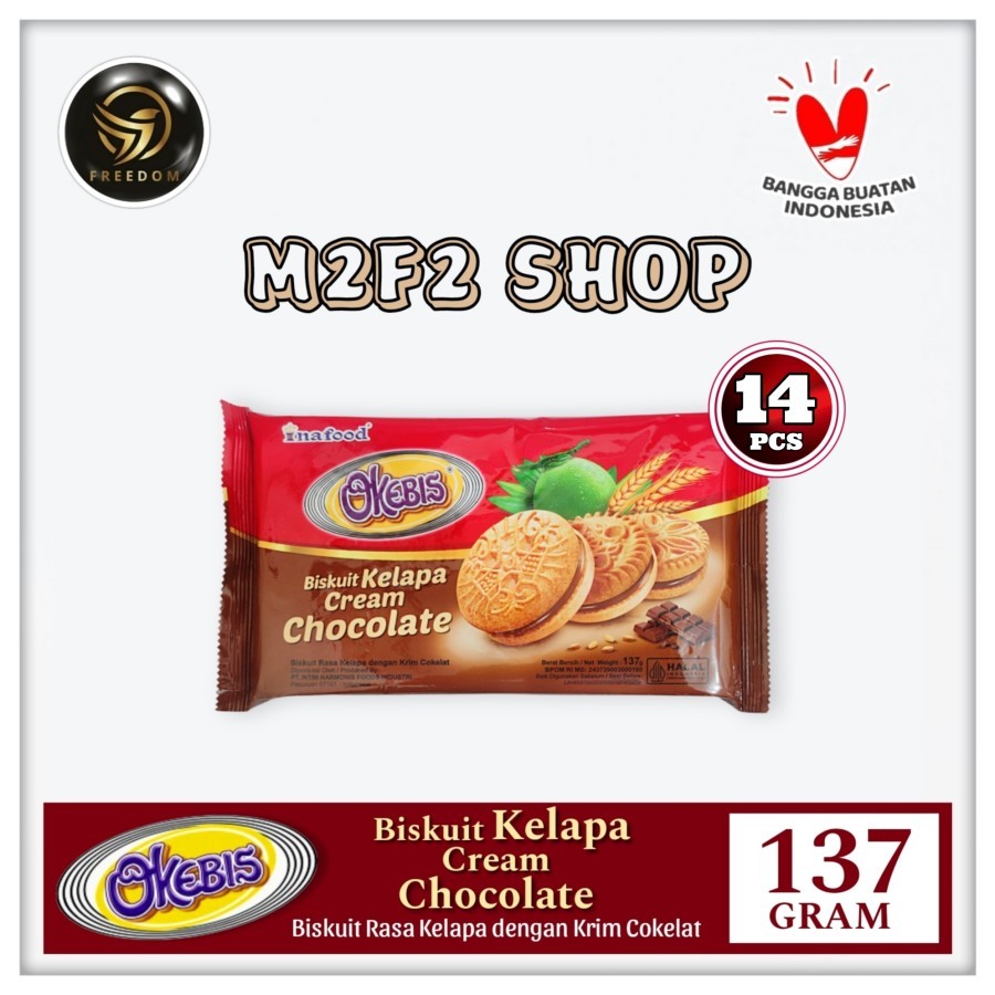 

Okebis Biskuit Kelapa Cream Chocolate | Krim Cokelat - 137 gr (Kemasan 14 Pcs)