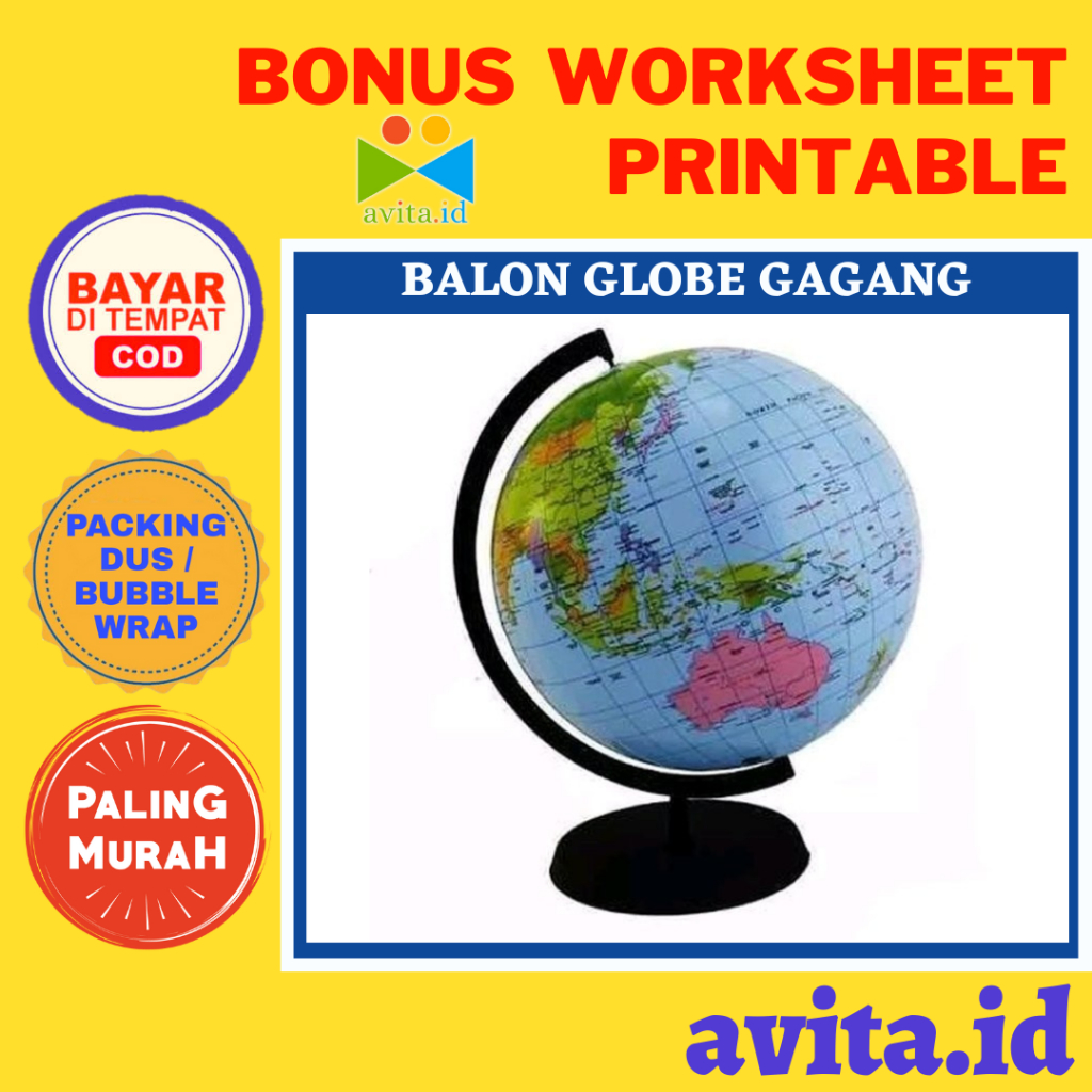 avita.id Balon Globe Gagang / Mainan Globe Edukasi Geografis Anak / Bola Dunia Peta Dunia Globe Set