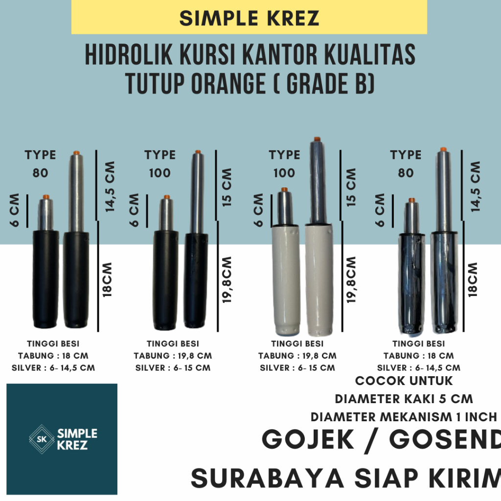 Gaslift / Hidrolik Kursi Kantor Ukuran 80,100 TUTUP ORANGE