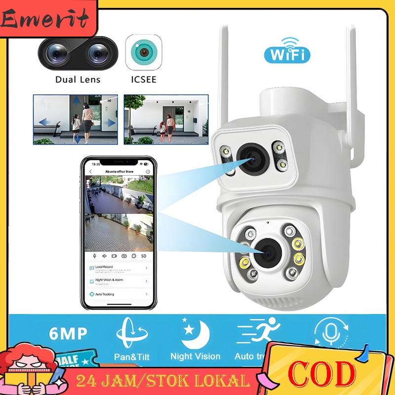 【COD】 CCTV WiFi Outdoor 6MP Dual Lens 360° PTZ IP Camera WIFI Outdoor Kamera CCTV Waterproof HP Jarak Jauh