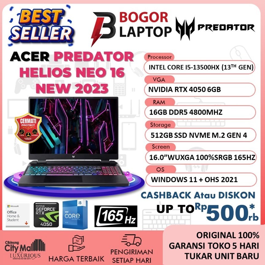 Acer Predator Helios Neo 16 2023 Intel Core i5 gen 13-13500HX RTX4050 6GB/ 16gb 512GB 100%SRGB 16.0inch