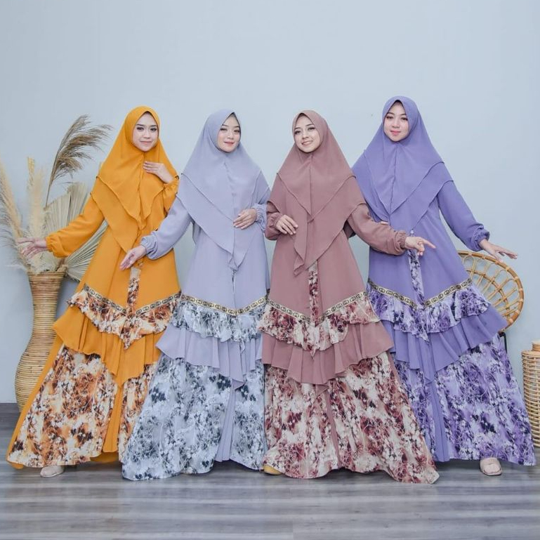 gamis syar'i gracella Felicya full CERUTY BABYDOLL warna biru muda ungu motif polos ukuran jumbo /xl