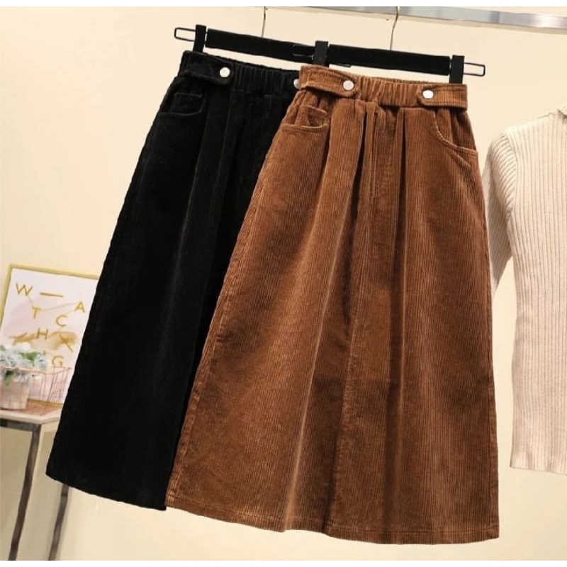 vintage skirt coduroy rok wanita rok panjang long skirt