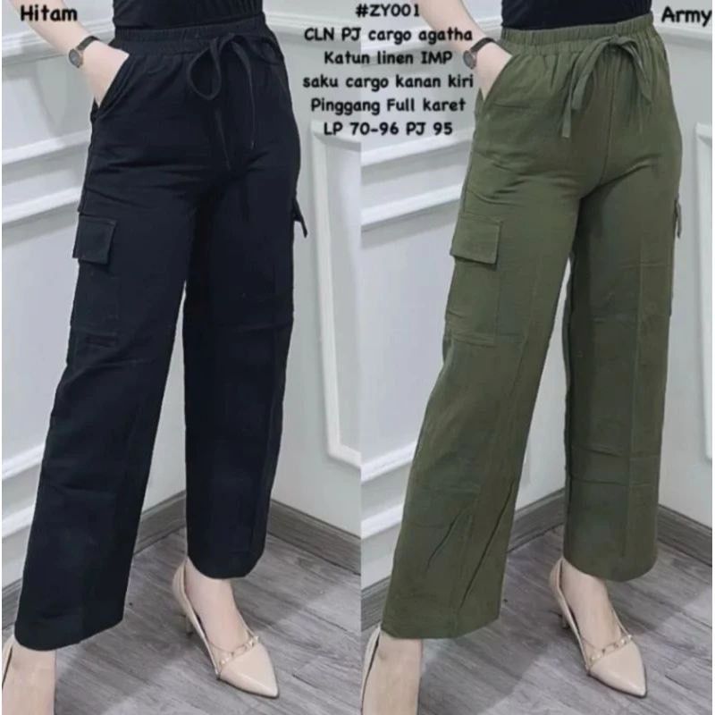 Celana Kulot Cargo Panjang Wanita Bahan Katun Drill Premium