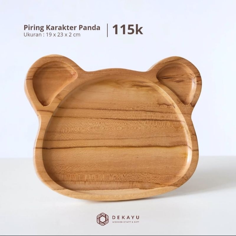 Piring Dekayu Kayu Jati Anak Bentuk Panda Lucu Dekayu