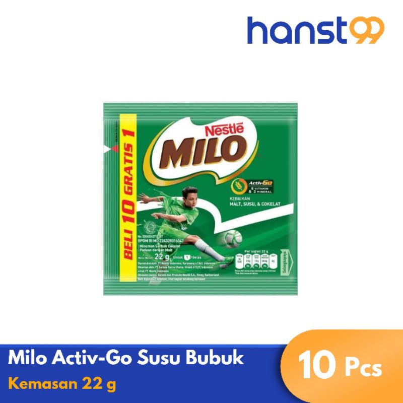 

Susu Bubuk MILO Activ-Go Sachet 22gr - 1 Renceng (10 Sachet Free 1 Sachet )