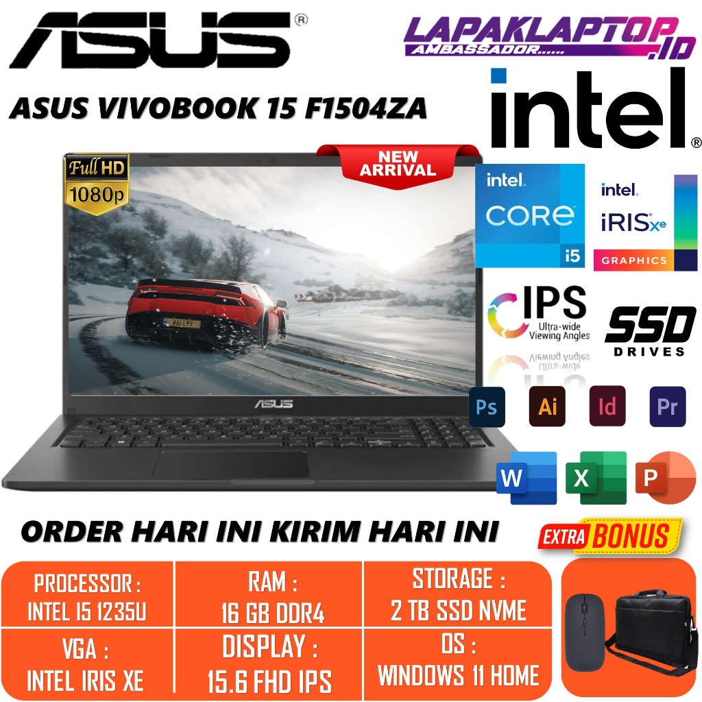 Laptop Slim Murah ASUS VIVOBOOK 15 F1504ZA INTEL CORE I5 1235U RAM 16GB SSD 2TB INTEL IRIS 15.6 FHD IPS WINDOWS 11 HOME ORIGINAL