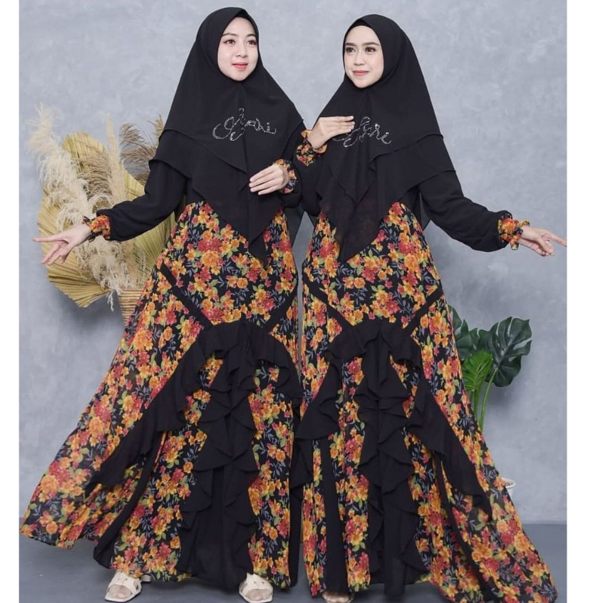 Gamis syar'i Gracella full ceruty warna biru muda ungu motif polos ukuran jumbo murah coklat muda