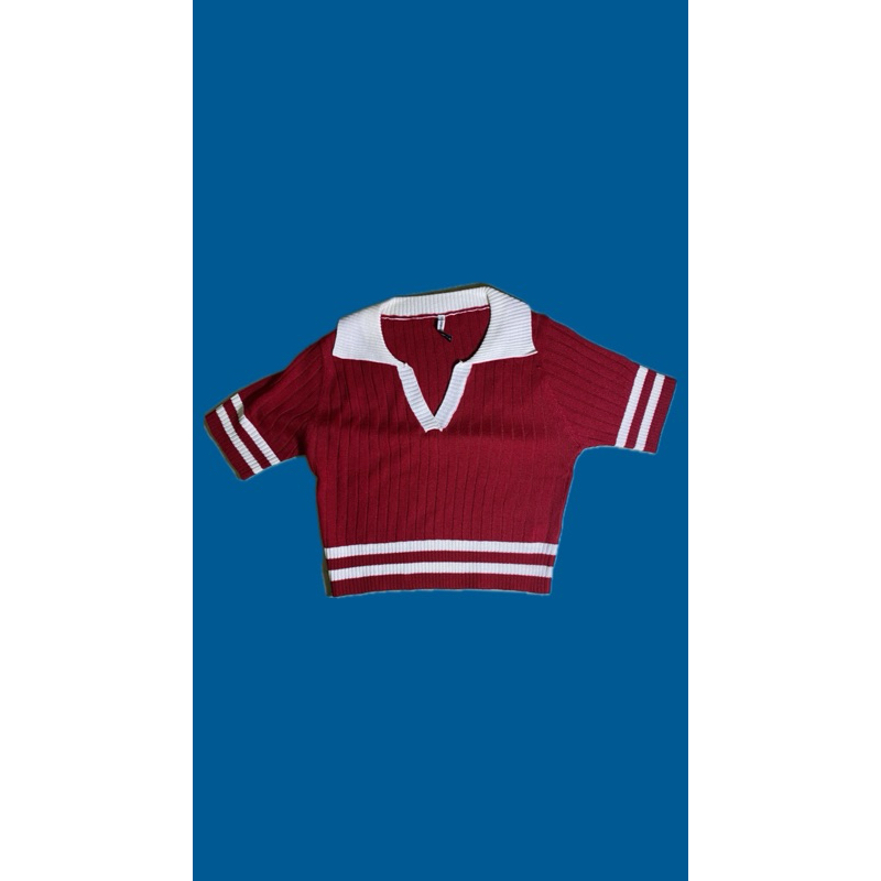 Contrast Stripe Knit Polo Top