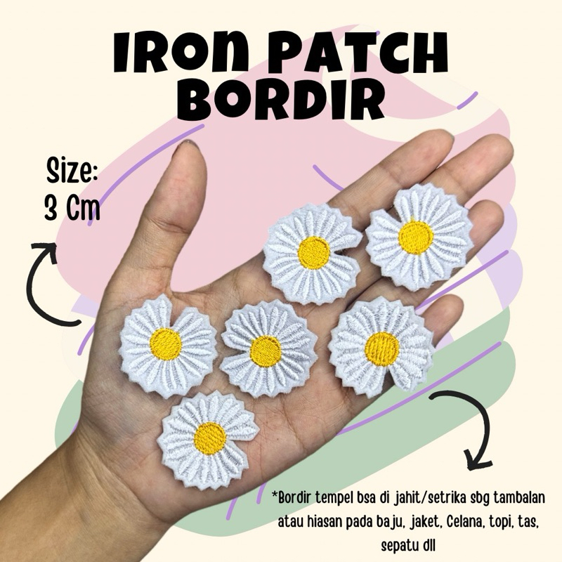 ( LGSNG SETRIKA / BSA DI JAHIT ) Bordir tempel bunga daisy 3 Cm Iron Patch Bordil Patch Iron Flower 